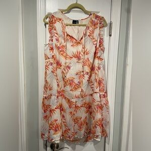 NWOT Kaari Blue Size M Sleeveless Ruffle Tassel Flowy White Tropical Mini Dress